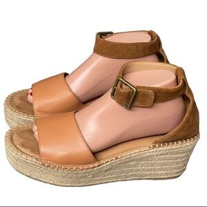 Soludos Suede Leather Brown & Tan Espadrille Sandals Size 10